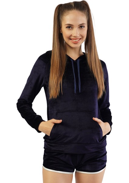 Vıscon Kadifekapsonlu Uzun Kol Kanguru Şortlu Pijama Takım