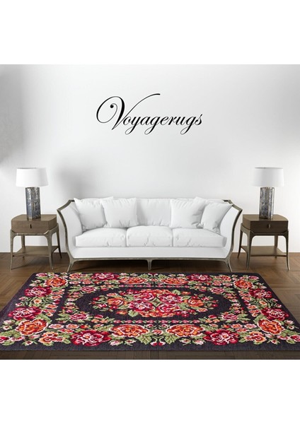 Almina Flowers Kilim Halı Desenli Siyah