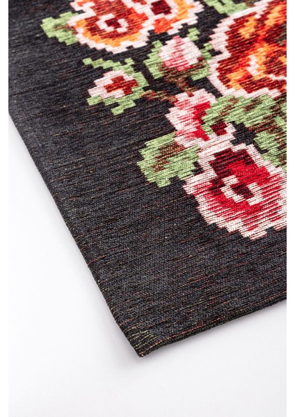 Almina Flowers Kilim Halı Desenli Siyah