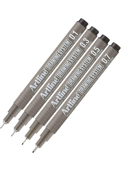 Teknik Çizim Kalemi 0.1 - 0.3 - 0.5 - 0.7 mm Siyah 4 Lü Set Artline Drawing Teknik Çizim Kalemi