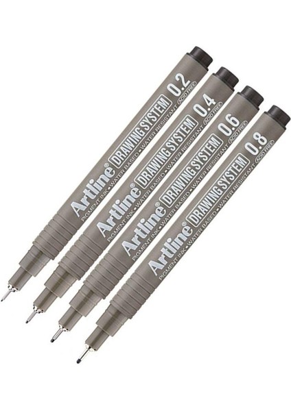 Teknik Çizim Kalemi 0.2 - 0.4 - 0.6 - 0.8 mm Siyah 4 Lü Set Artline Drawing Teknik Çizim Kalemi