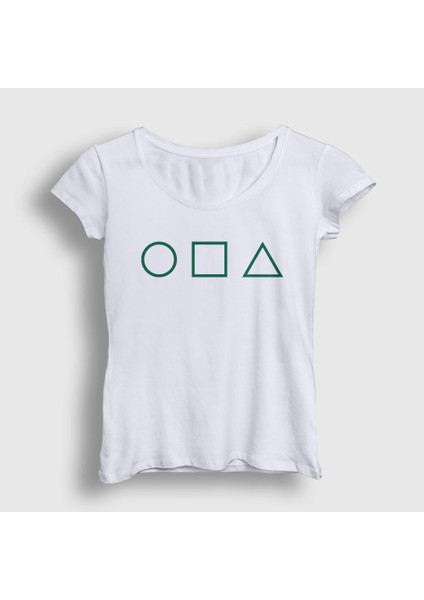 Kadın Beyaz Green Symbols Squid Game T-Shirt