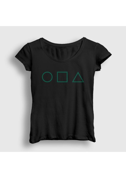 Kadın Siyah Green Symbols Squid Game T-Shirt