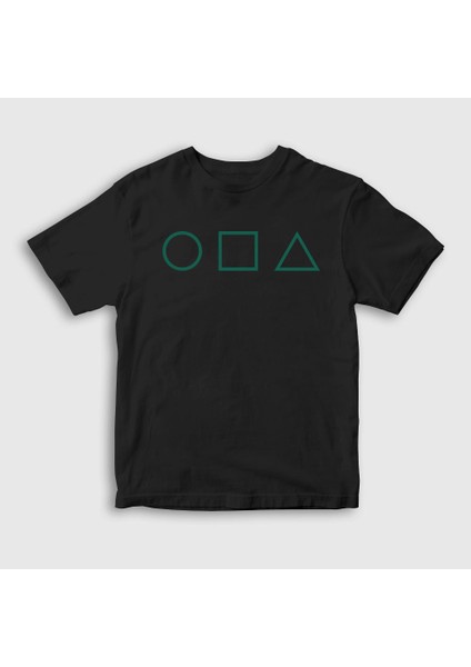 Unisex Çocuk Siyah Green Symbols Squid Game T-Shirt