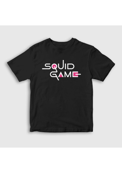 Unisex Çocuk Siyah Logo Squid Game T-Shirt