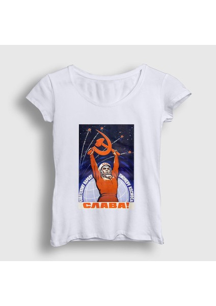 Kadın Beyaz Slava Cccp Sovyetler Birliği T-Shirt