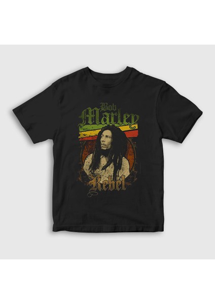 Unisex Çocuk Siyah Rebel Bob Marley T-Shirt