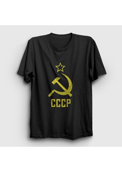 Unisex Siyah Logo CCCP Sovyetler Birliği T-Shirt
