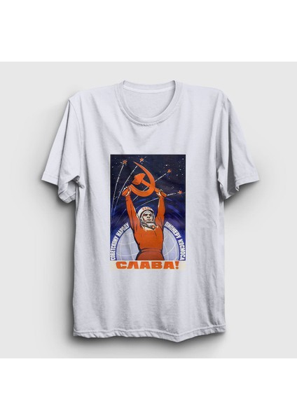 Unisex Beyaz Slava CCCP Sovyetler Birliği T-Shirt
