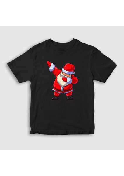 Unisex Çocuk Siyah Dabbing Noel Baba Santa Claus Yılbaşı T-Shirt