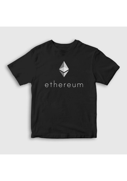 Unisex Çocuk Siyah Ethereum Bitcoin T-Shirt