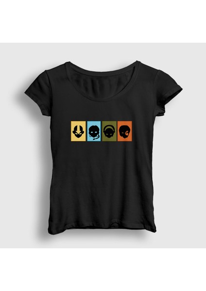 Kadın Siyah Chars Anime Avatar The Last Airbender T-Shirt