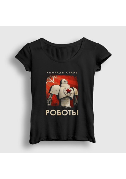 Kadın Siyah Robots Cccp Sovyetler Birliği T-Shirt