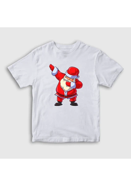 Unisex Çocuk Beyaz Dabbing Noel Baba Santa Claus Yılbaşı T-Shirt