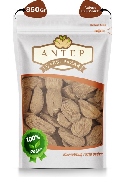 Antep Çarşı Pazar Badem Yerli Tuzlu Kavrulmuş  850 gr