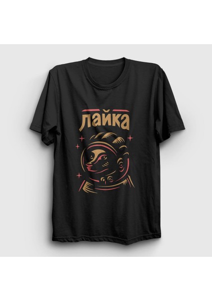 Unisex Siyah Layka CCCP Sovyetler Birliği T-Shirt