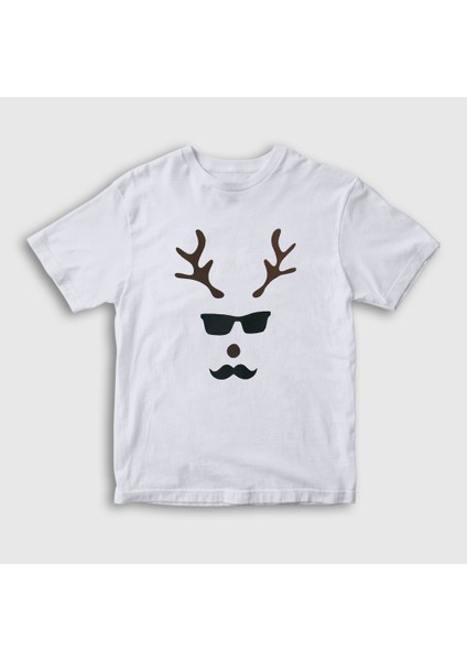 Unisex Çocuk Beyaz Male Deer Yılbaşı T-Shirt