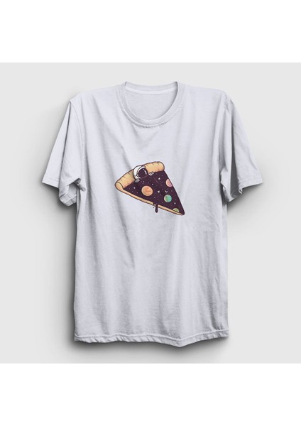 Unisex Beyaz Pizza Bed Astronaut Space Astronot Uzay T-Shirt
