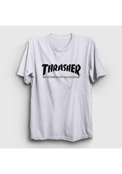 Unisex Beyaz Logo V5 Thrasher T-Shirt