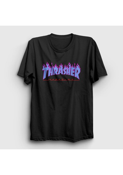 Unisex Siyah Logo V2 Thrasher T-Shirt
