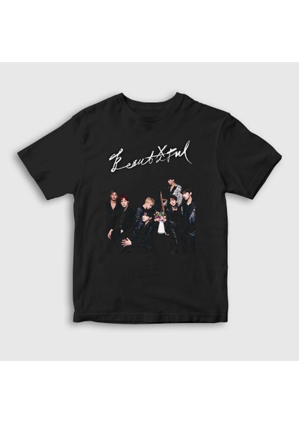 Unisex Çocuk Siyah Beautiful K-Pop Monsta X T-Shirt