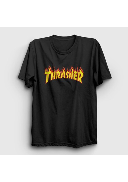 Unisex Siyah Logo V1 Thrasher T-Shirt