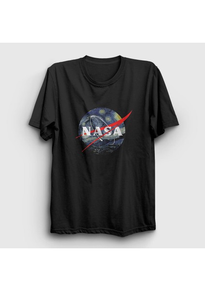 Unisex Siyah Van Gogh Logo Nasa Space Uzay T-Shirt