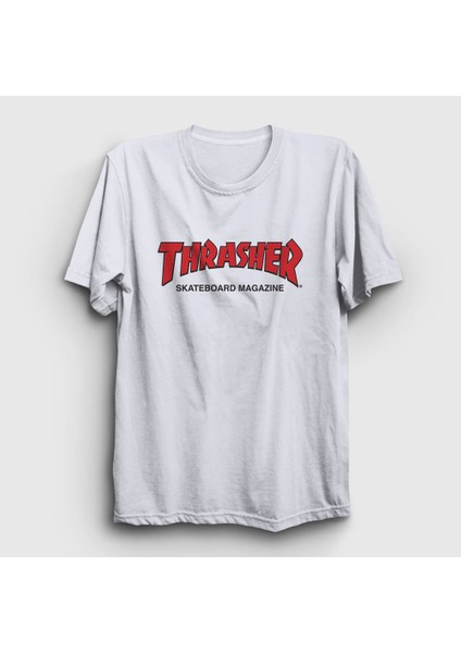 Unisex Beyaz Logo V3 Thrasher T-Shirt