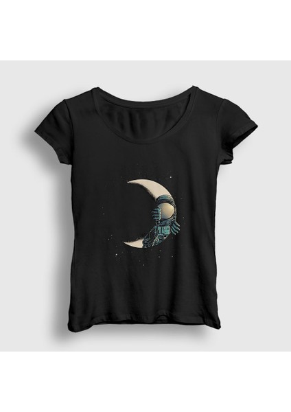 Kadın Siyah Hide And Seek Astronaut Space Astronot Uzay T-Shirt