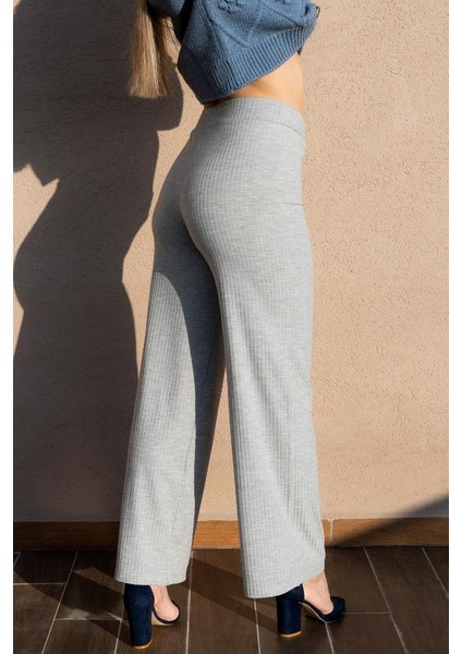 Kadın Gri Fitilli Wide Leg Örme Pantolon fiyatları