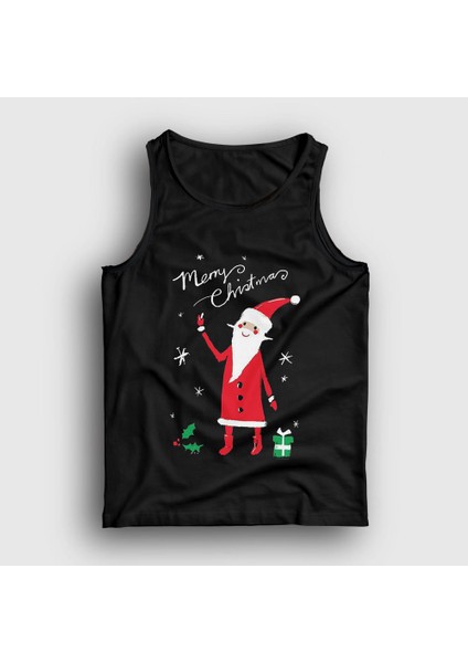 Unisex Siyah Noel Baba V2 Santa Claus Yılbaşı Atlet