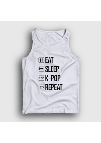 Unisex Beyaz Eat Sleep Repeat K-Pop Atlet