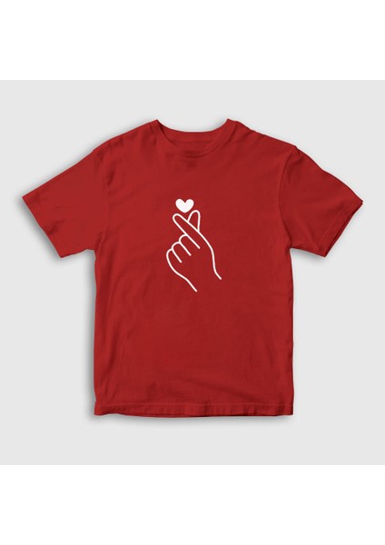 Unisex Çocuk Kırmızı Finger Heart Bts T-Shirt