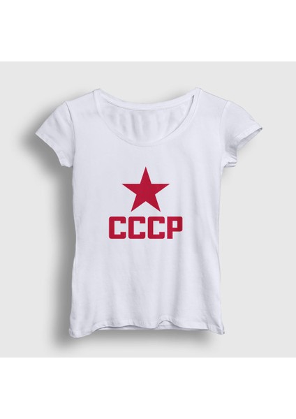 Kadın Beyaz Red Cccp Sovyetler Birliği T-Shirt