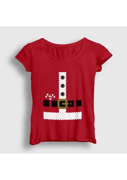 Kadın Kırmızı Kostüm Noel Baba Santa Claus Yılbaşı T-Shirt