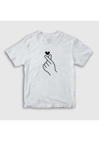 Unisex Çocuk Beyaz Finger Heart Bts T-Shirt