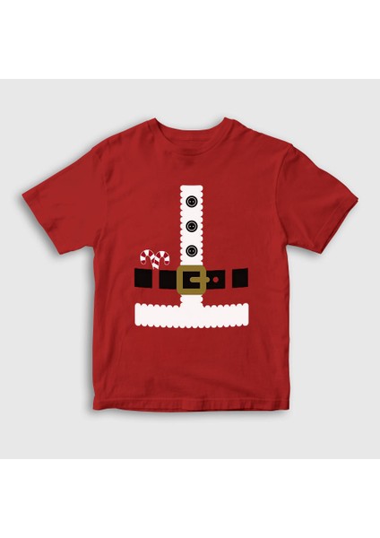 Unisex Çocuk Kırmızı Kostüm Noel Baba Santa Claus Yılbaşı T-Shirt