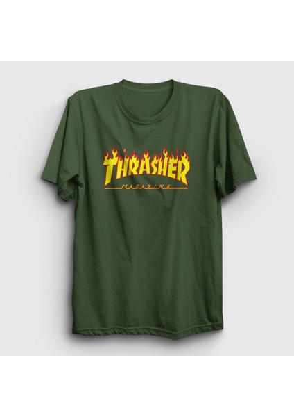 Unisex Haki Logo Thrasher T-Shirt