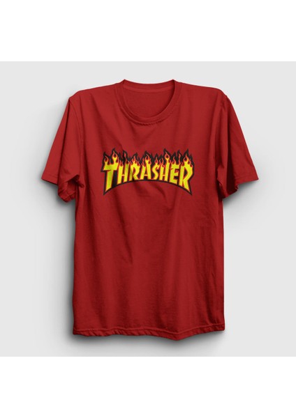 Unisex Kırmızı Logo V1 Thrasher T-Shirt