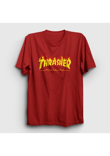 Unisex Kırmızı Logo Thrasher T-Shirt