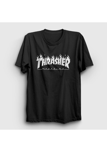 Unisex Siyah Logo V6 Thrasher T-Shirt