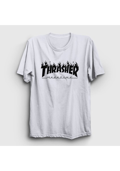Unisex Beyaz Logo V6 Thrasher T-Shirt