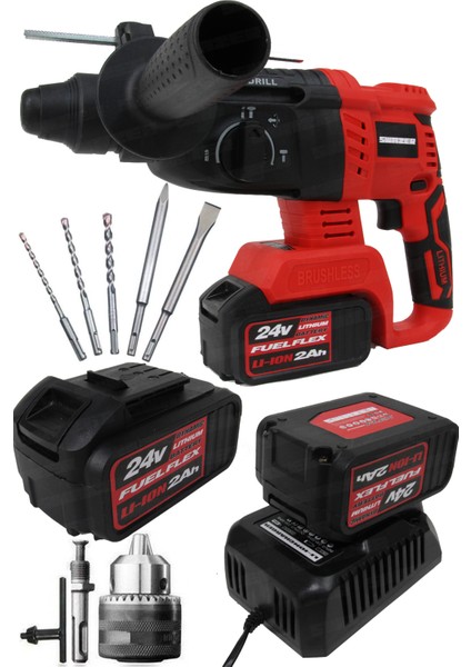 Fuelflex CHD-2624 26MM Çift Akülü Kırıcı Delici Kömürsüz Motor 24V 2AH