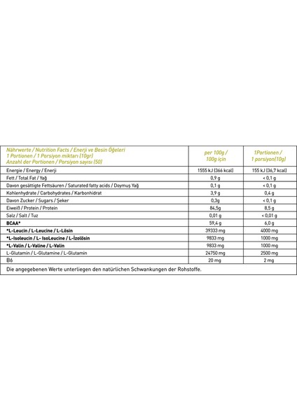 Bcaa 500GR 50 Servis Formulated In Germany