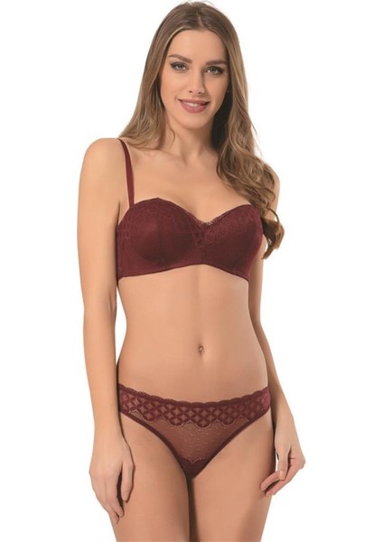 Kadın Desteksiz Sütyen&külot Takım Kenarı Dantelli Külodu Tül
