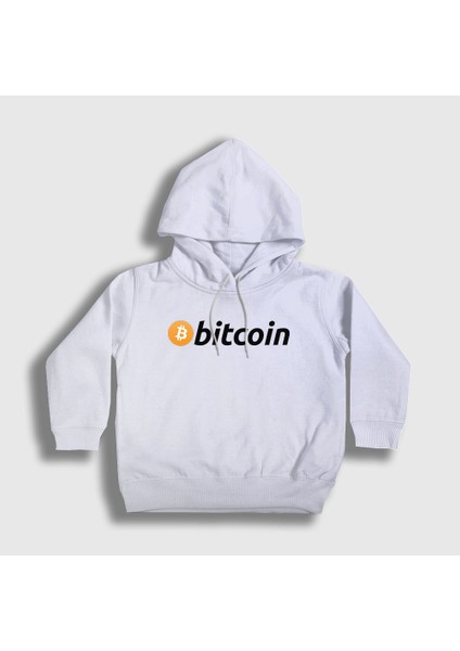 Unisex Çocuk Beyaz Btc Bitcoin Kapüşonlu Sweatshirt