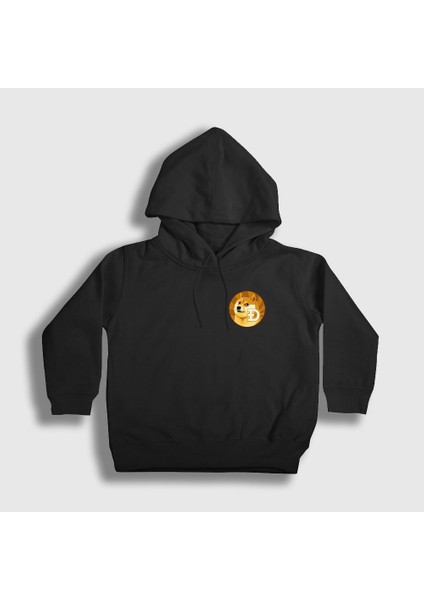 Unisex Çocuk Siyah Dogecoin Bitcoin Kapüşonlu Sweatshirt