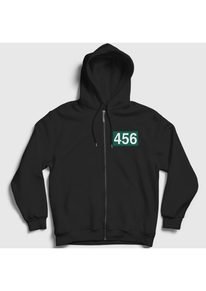 Unisex Siyah Seong Gi Hun 456 Squid Game Fermuarlı Kapüşonlu Sweatshirt