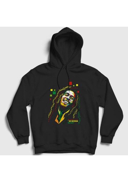 Unisex Siyah No Woman No Cry Bob Marley Kapüşonlu Sweatshirt