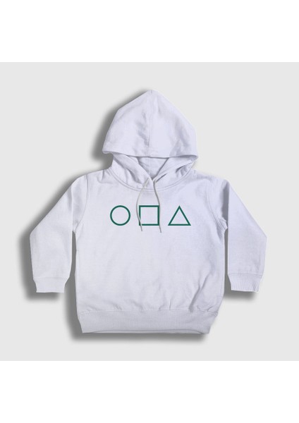 Unisex Çocuk Beyaz Green Symbols Squid Game Kapüşonlu Sweatshirt
